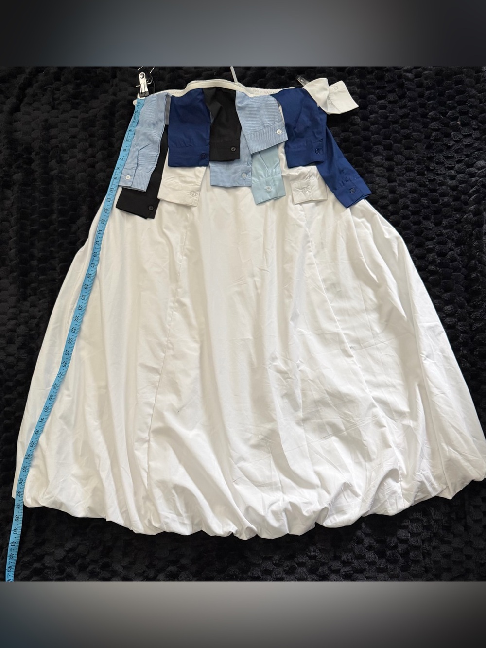 White Bubble Hem sleeveless dress  with Blue Accent Waist